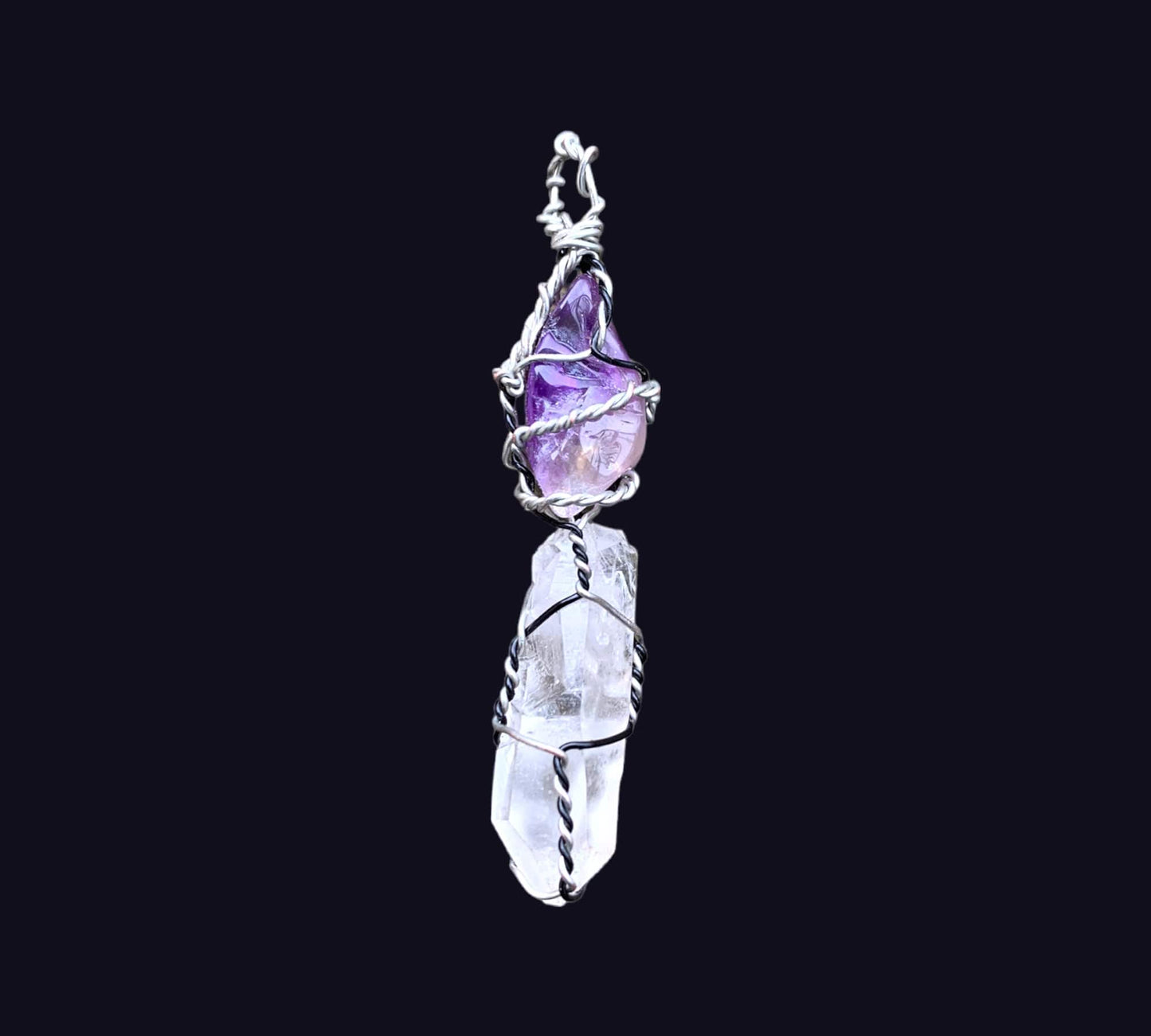 Wire Wrapped Amethyst And Quartz Pendulum - Innovated Visions Jewelry