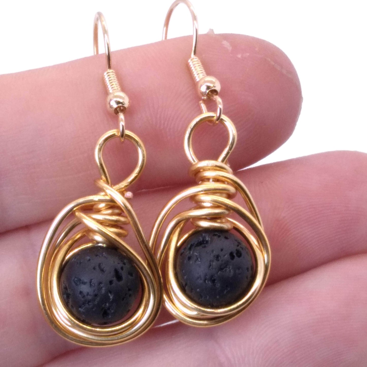 Herringbone earrings with lava rock bead